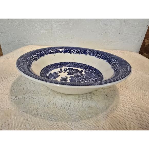 Allertons Flow Blue Willow - England - Flared Serving Blue Willow Vegetable Bowl - Picture 7 of 12